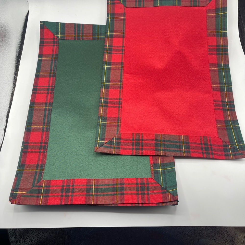 Festive Plaid Holiday Placemats -  1 Red and 6 Green
